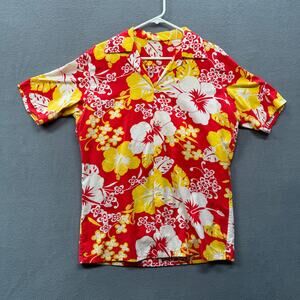 Vtg Handmade Aloha Hawaiian Button Down Camp Shirt - No Size Tag - Orange Yellow